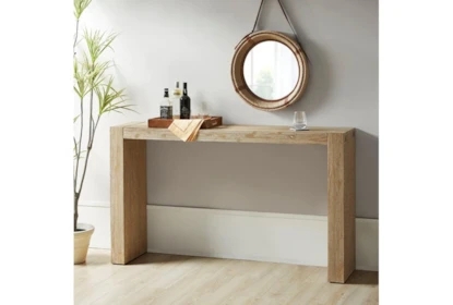 Console Table Narrow Depth Block Legs Light Natural Finish Simple