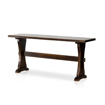Console Table Narrow Profile Trestle Base Distressed Dark Wood