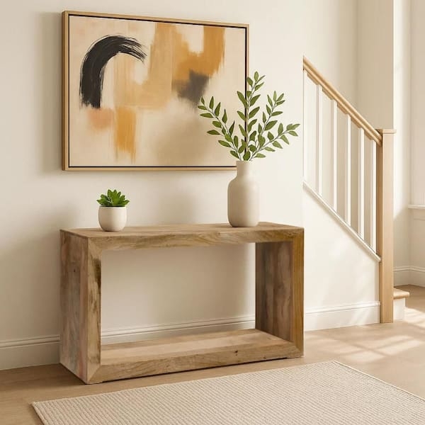 Console Table Natural Brown Thick Profile Open Frame Modern Organic
