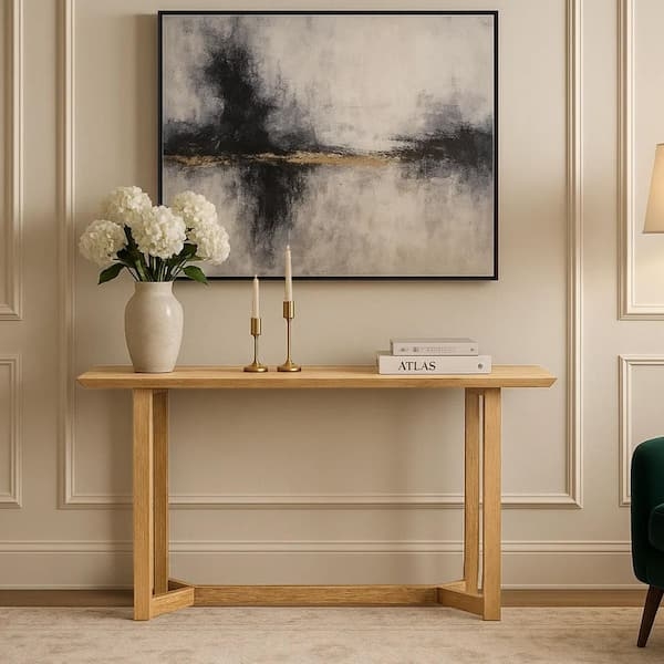 Console Table Natural Brown Trestle Base Open Frame Transitional