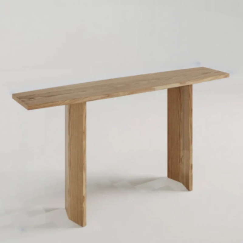 Console Table Natural Light Brown Wood Slab Legs Narrow Depth Rustic