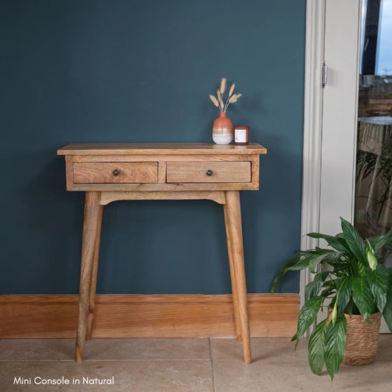 Console Table Natural Wood Slim Profile Tapered Legs Scandinavian