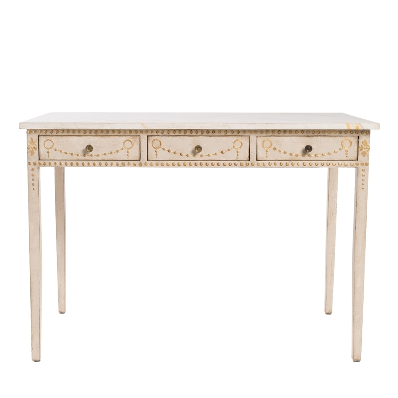 Console Table Neoclassical Hand Painted Swags Tapered Legs Three Drawers