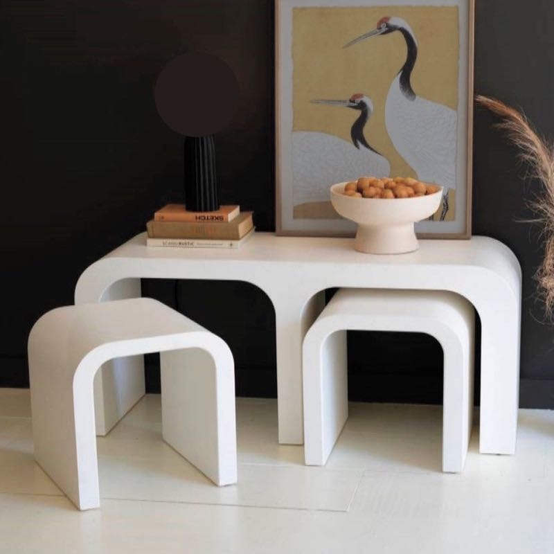 Console Table Nesting Design U Shaped Silhouette White Minimalist Set