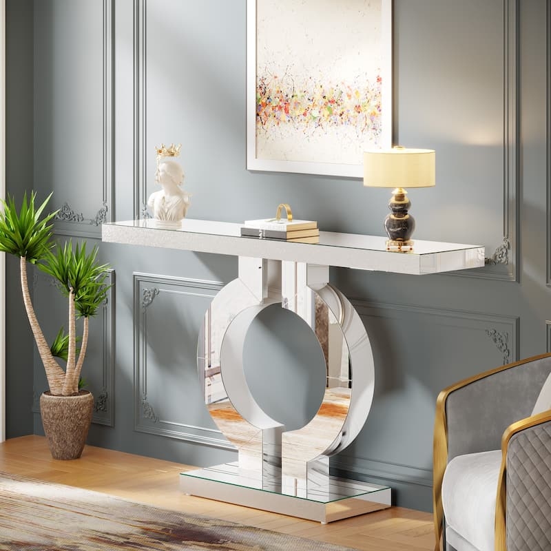 Console Table O Shaped Base Mirrored Polished Modern