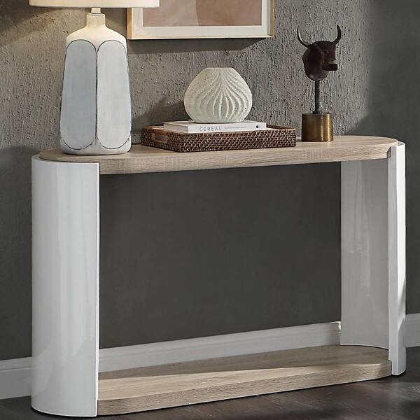 Console Table Oak And White Curved Support Panels Two Tier Contemporary