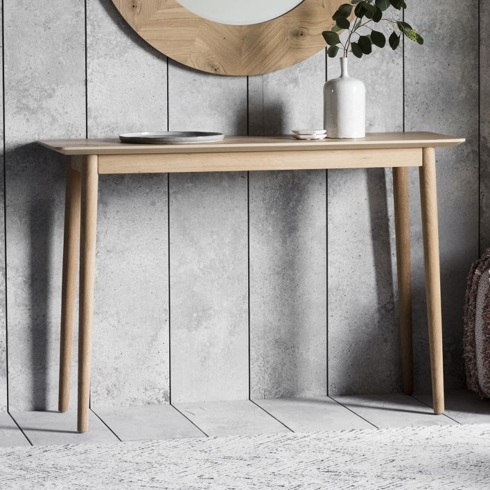 Console Table Oak Finish Tapered Legs Narrow Hall Table