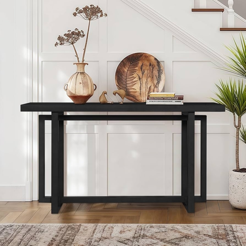 Console Table Open Rectangular Base Matte Black Slim Modern Entryway