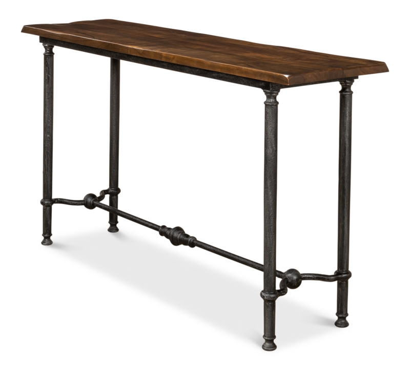 Console Table Organic Top Turned Metal Legs Live Edge Trestle