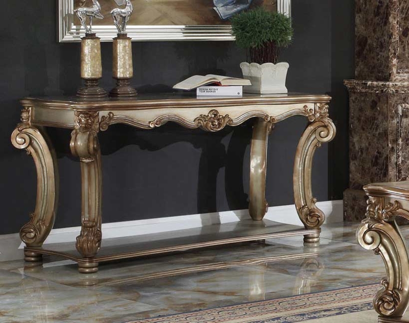 Console Table Ornate Antique Gold Patina Scrolled Legs Rococo Style