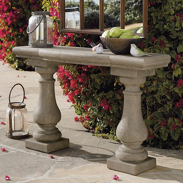 Console Table Outdoor Garden Stone Baluster Legs Molded Edge Patio Decor