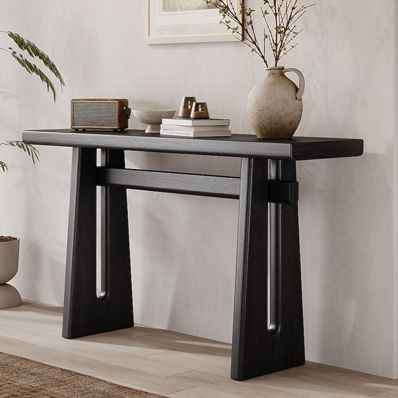 Console Table Oval Cutout Legs Thick Geometric Top Matte Black