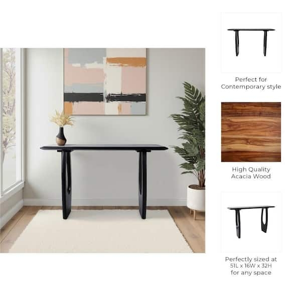 Console Table Oval Cutout Slab Legs Matte Black Acacia Wood Modern