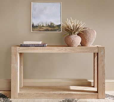 Console Table, Pale Sand Wash, Chunky Silhouette with Open Lower Shelf