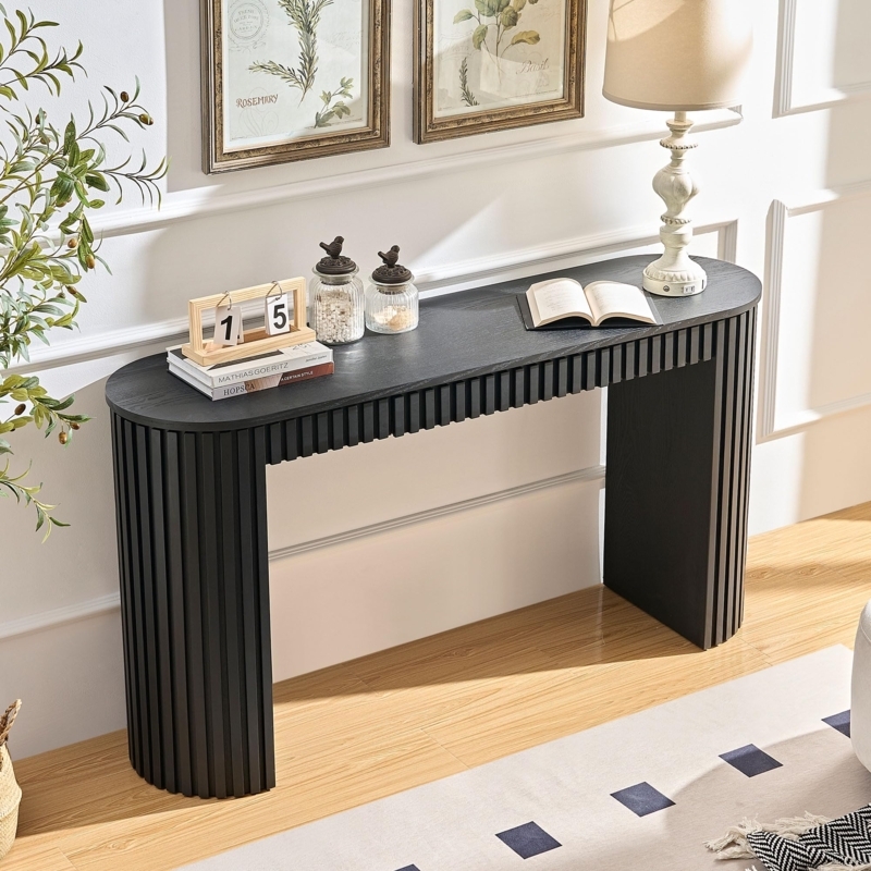 Console Table Pill Shaped Silhouette Fluted Base Modern
