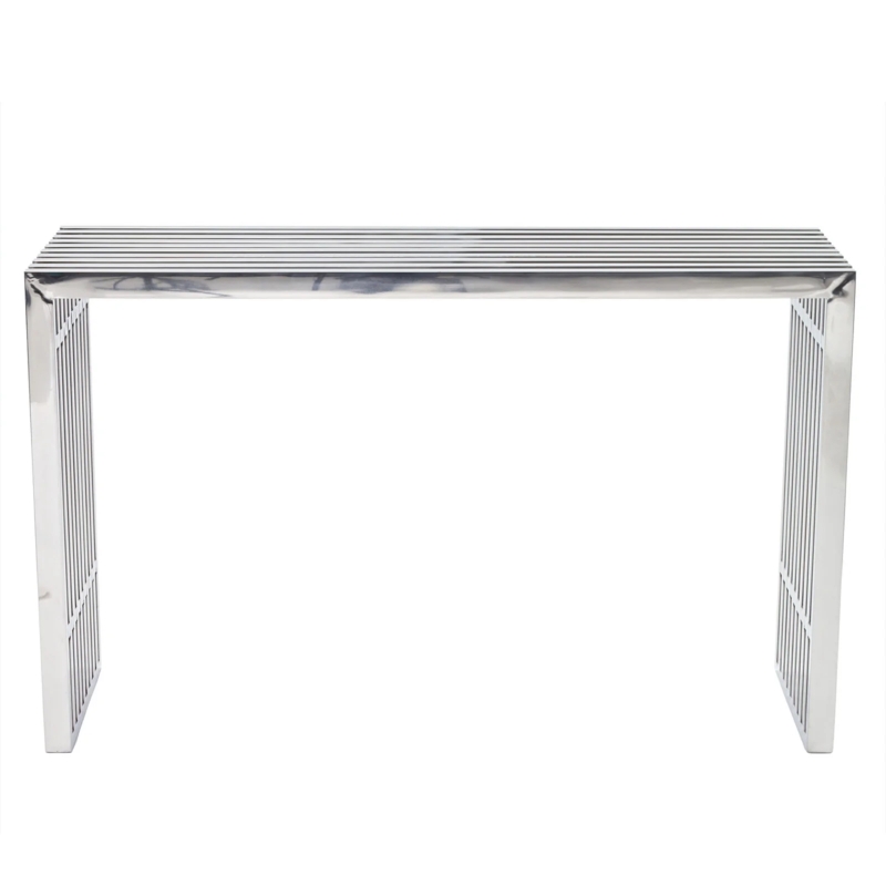 Console Table Polished Silver Waterfall Slatted Design