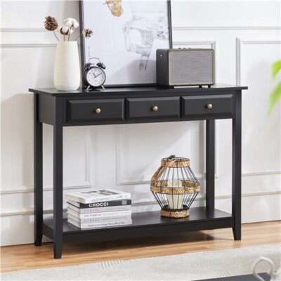 Console Table Raised Panel Drawers Three Storage Transitional