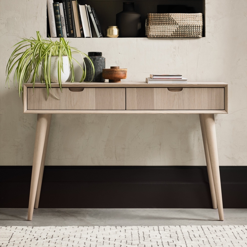 Console Table Recessed Drawer Pulls Tapered Scandi Console