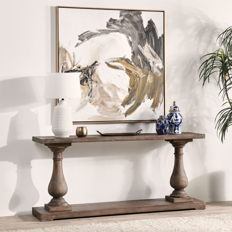 Console Table Reclaimed Look Wooden Baluster Legs Rustic