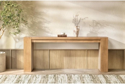 Console Table Reclaimed Solid Wood Thick Legs Natural Grain Japandi