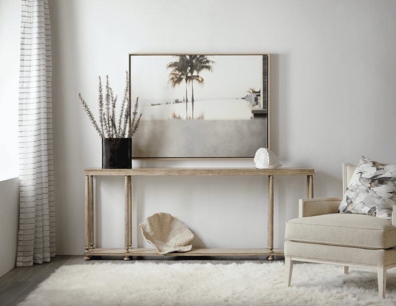Console Table Reeded Legs Light Natural Finish Two Tier Design Coastal