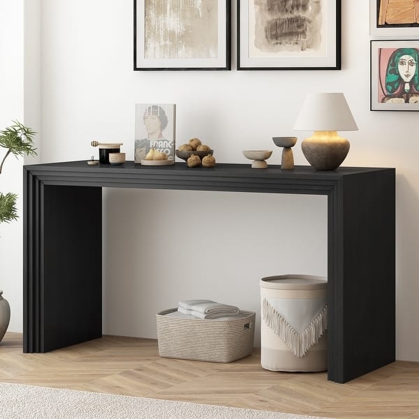 Console Table Ribbed Frame Waterfall Silhouette Contemporary Black