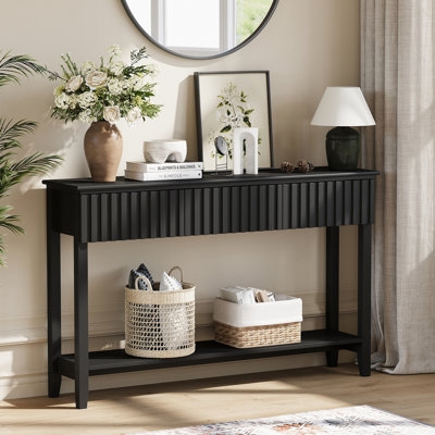 Console Table Ribbed Front Three Drawers Slim Storage Entryway