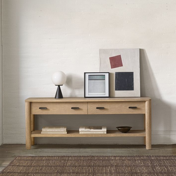 Console Table Rounded Leg Detail Integrated Drawer Design Natural Oak