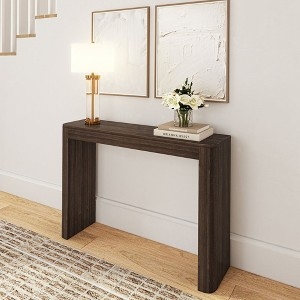 Console Table Rounded Outer Edges Walnut Finish Mid-Century Sofa
