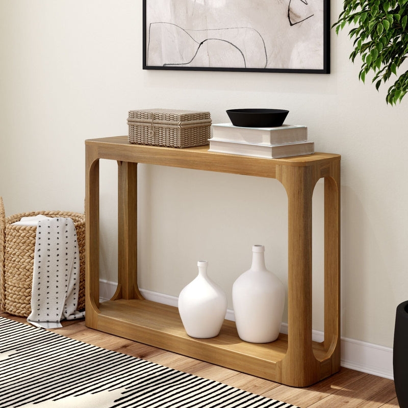 Console Table Rounded Vertical Supports Natural Wood Scandinavian