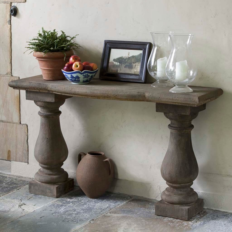 Console Table Rustic Stone Baluster Legs Weathered Finish Earthy Decor