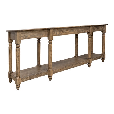 Console Table Rustic Turned Legs Extra Long Profile Stained Wood Finish