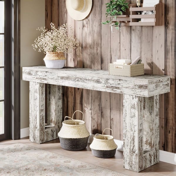 Console Table Rustic Whitewashed Thick Block Silhouette