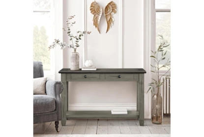 Console Table Sage Green Base Two Tone Finish Charcoal Top