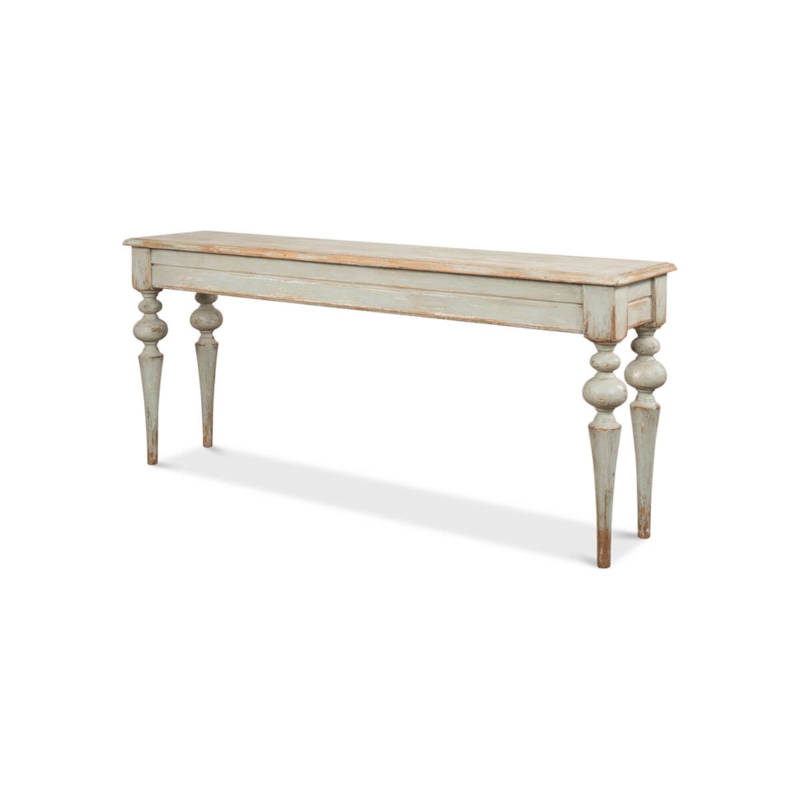 Console Table Sage Green Distressed Finish Extra Long Spindle Legs