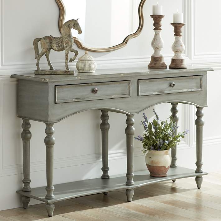 Console Table Scalloped Apron French Country Turned Legs Wood