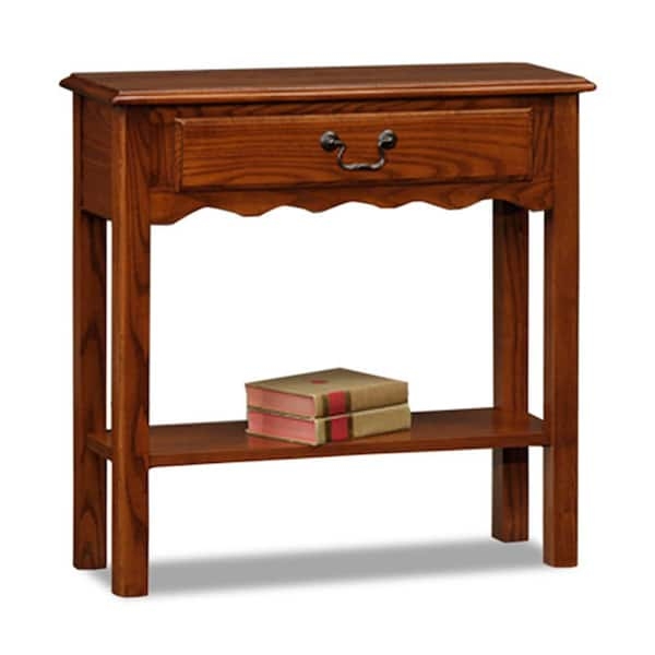 Console Table Scalloped Apron Single Drawer Lower Shelf Traditional Oak