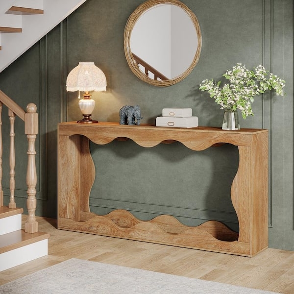 Console Table Scalloped Edge Wood Wavy Frame Farmhouse