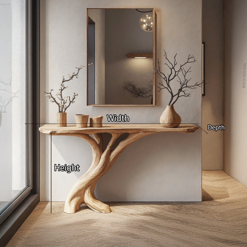 Console Table Sculpted Branch Base Live Edge Top Organic Modern