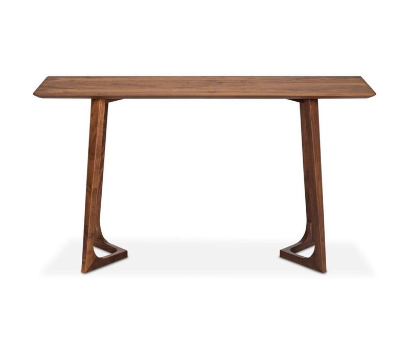 Console Table Sculptural Base Beveled Top Walnut Console Table