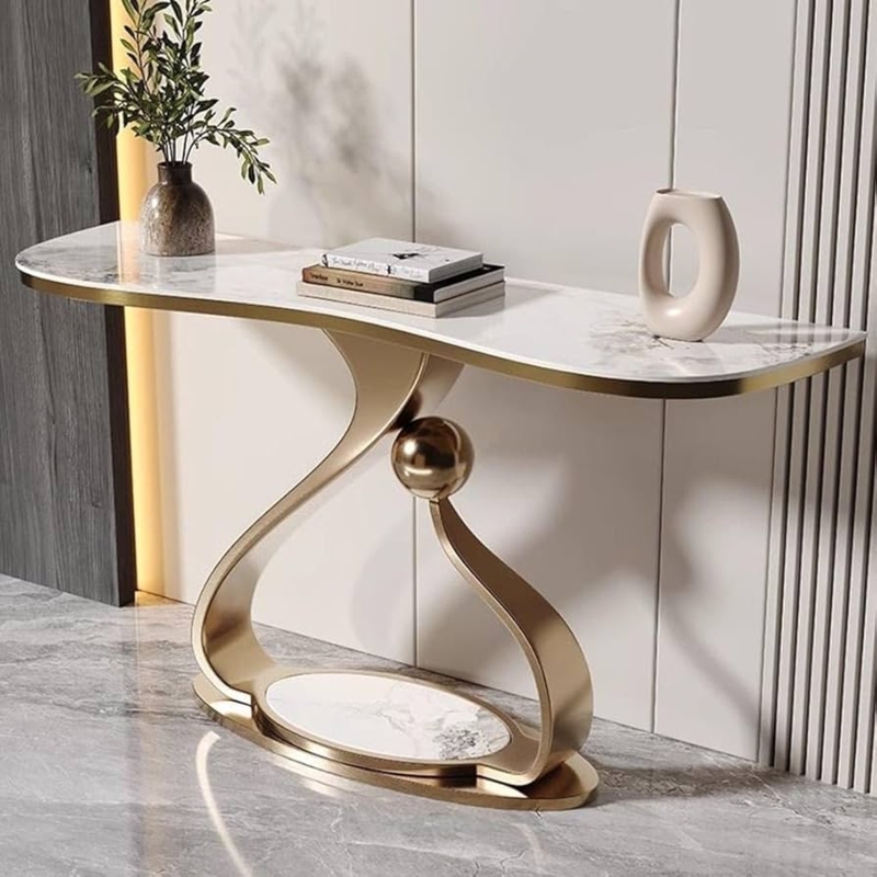 Console Table Sculptural Gold Base Marbled Top Sculptural Gold Table