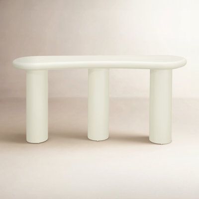 Console Table Sculptural Pill Shaped Top Chunky Cylindrical Legs Off White
