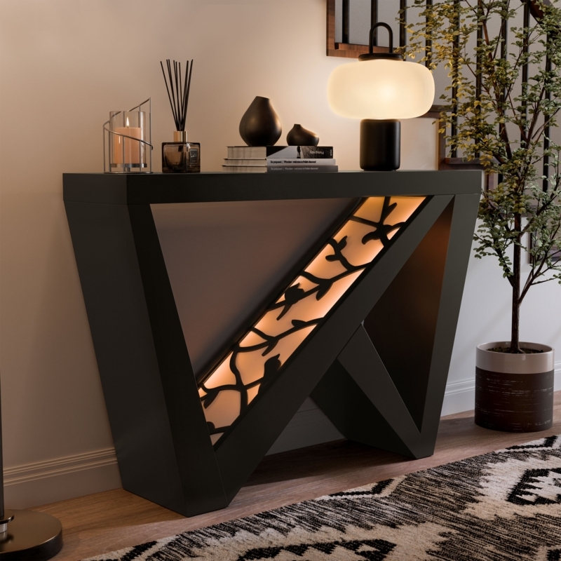 Console Table Sculptural W-Shaped Base Illuminated