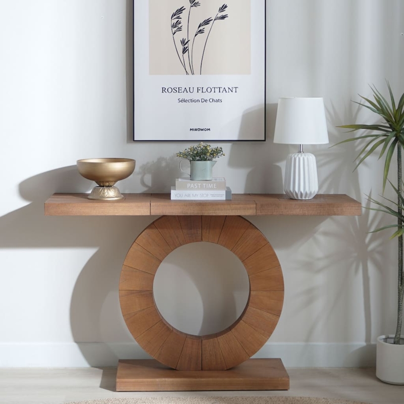 Console Table Sculptural Wood Circular Pedestal Minimalist