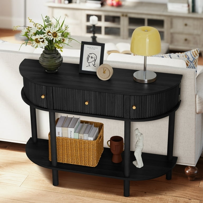 Console Table Semi Oval Shape Fluted Front Shelf Modern