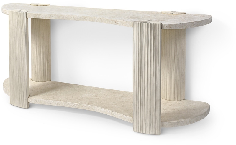 Console Table Serpentine Edge Ribbed Pillars Two Tier Shelves Contemporary