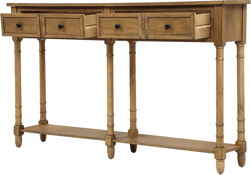Console Table Six Turned Legs Distressed Pine 2 Drawers