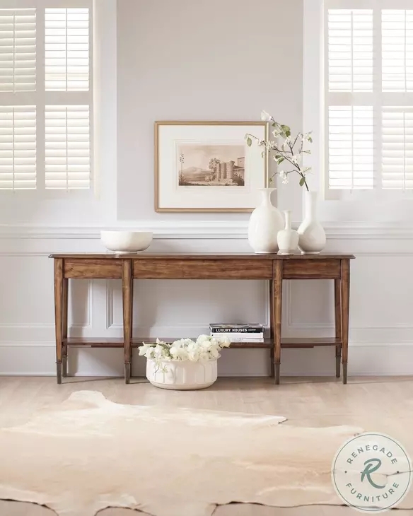 Console Table Skinny Profile Tapered Legs Lower Shelf Transitional Medium Brown