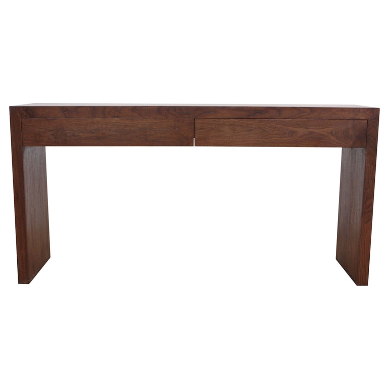 Console Table Slab Legs Mitered Edges Dark Brown Minimalist