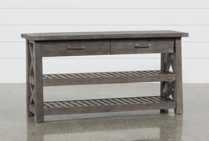 Console Table Slatted Lower Shelves Rustic X-Brace Sides